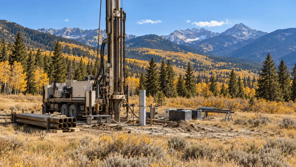 Well-drilling equipment on a rural mountain lot